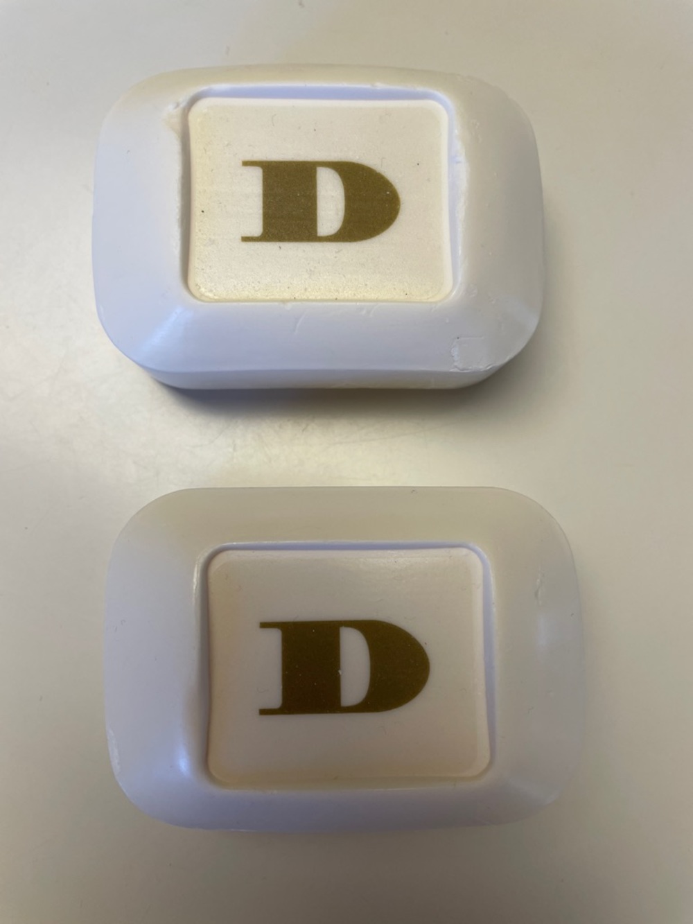 White Rectangular Soaps with Gold 'D' Logo - Set of 2